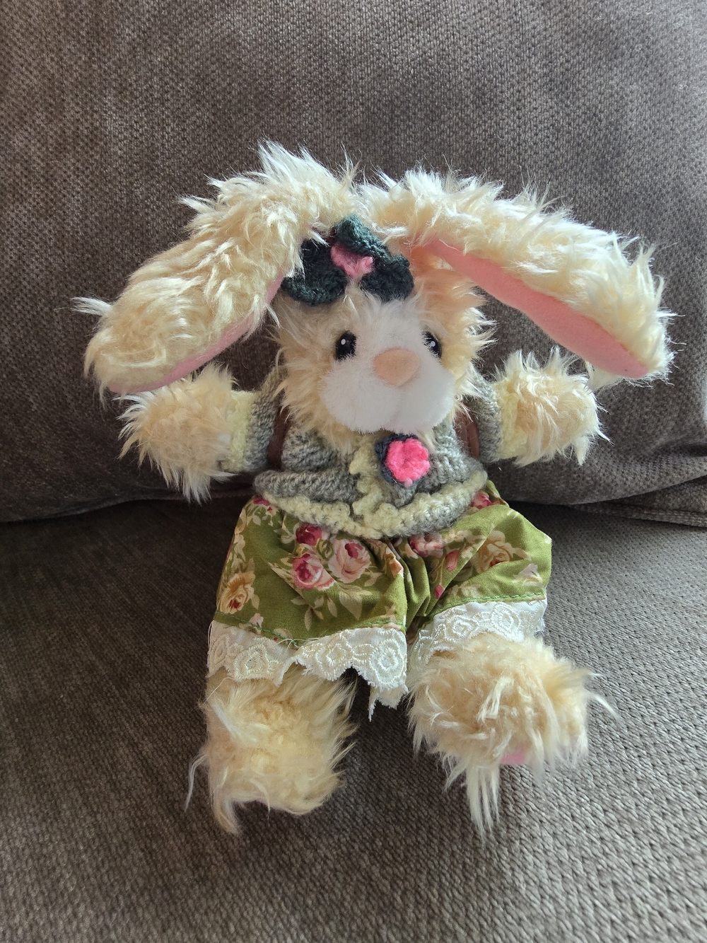 Fine Toy Co Bunny Rabbit with Backpack Plush with Sweater Floral Green Skirt